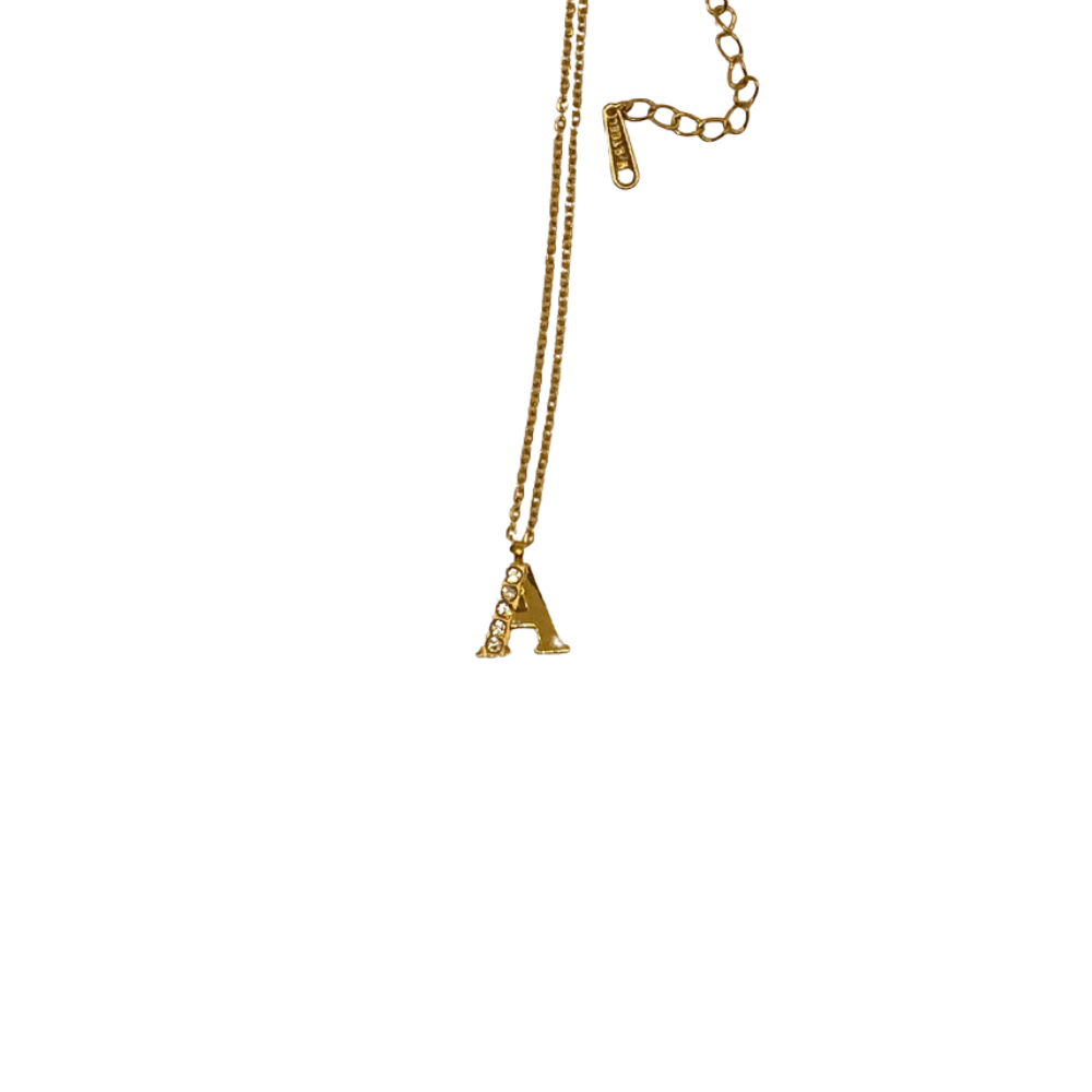Κολιέ Γυναικείο Μονόγραμμα “Α” με Στρασάκια Χρυσό