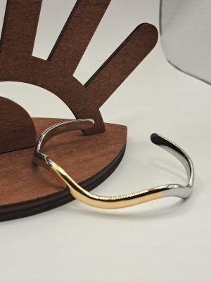 Βραχιόλι Χειροπέδα Από Ανοξείδωτο Άτσαλι Δίχρωμο