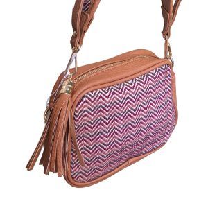 Τσάντα Γυναικεία Ώμου Ψάθινη απο Τεχνόδερμα σε Καφέ