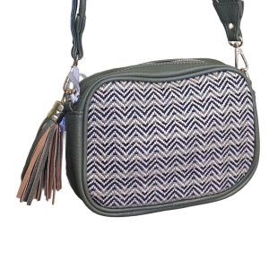 Τσάντα Γυναικεία Ώμου Ψάθινη απο Τεχνόδερμα σε Λαδί