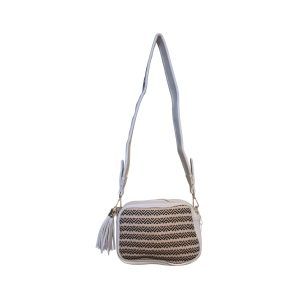 Τσάντα Γυναικεία Ώμου Ψάθινη απο Τεχνόδερμα σε Λευκό